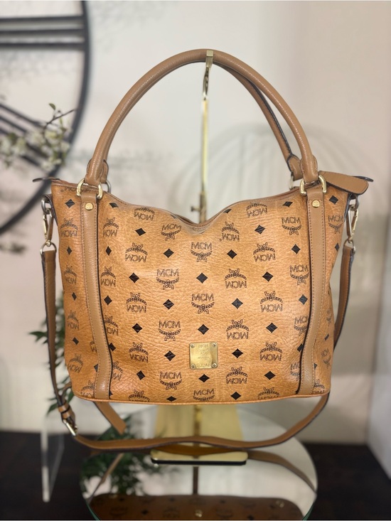 MCM Handbags - MCM Cognac Visetos Monogram Tote Bag Crossbody Shoulder
